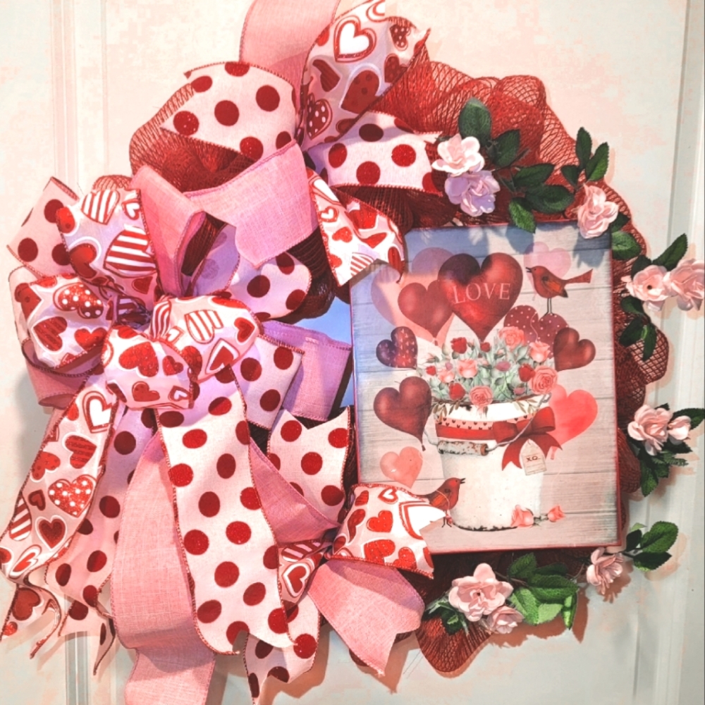 Love Wreath Birds Roses Deco Mesh Engagement Birthday Anniversary Quinceañera